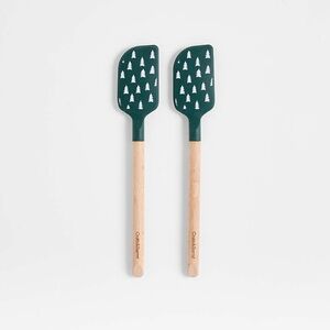 Crate & Barrel Green Trees Silicone and Wood Mini Spatulas, Set of 2